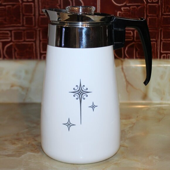 Vintage CorningWare Black Starburst 9 Cup Percolator Coffee Pot - Picture 2 of 16